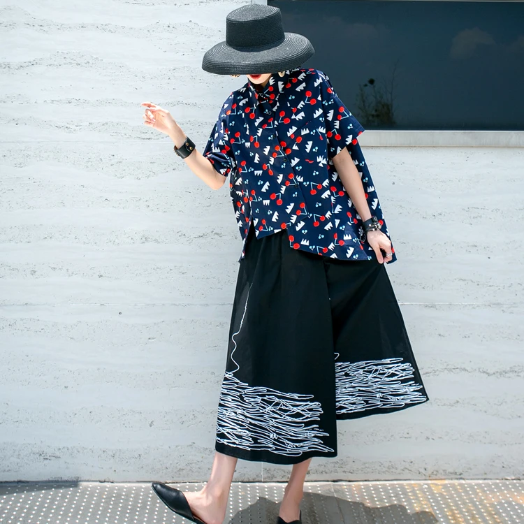 QING Mo женский модный комплект 2020 Женская Асимметричная рубашка с принтом + юбка до