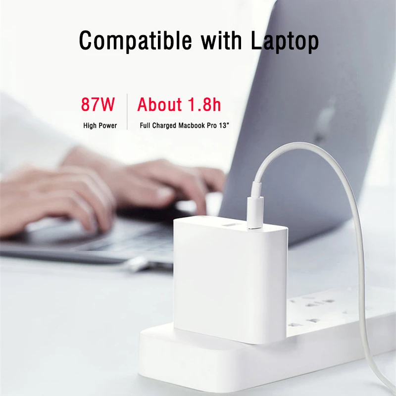 87W PD Type-C Fast Charging Adapter 2 Port Quick Charger For MacBook Pro/Air Lenovo Dell Nintendo Switch 2M E-mark USB-C Cable | Мобильные