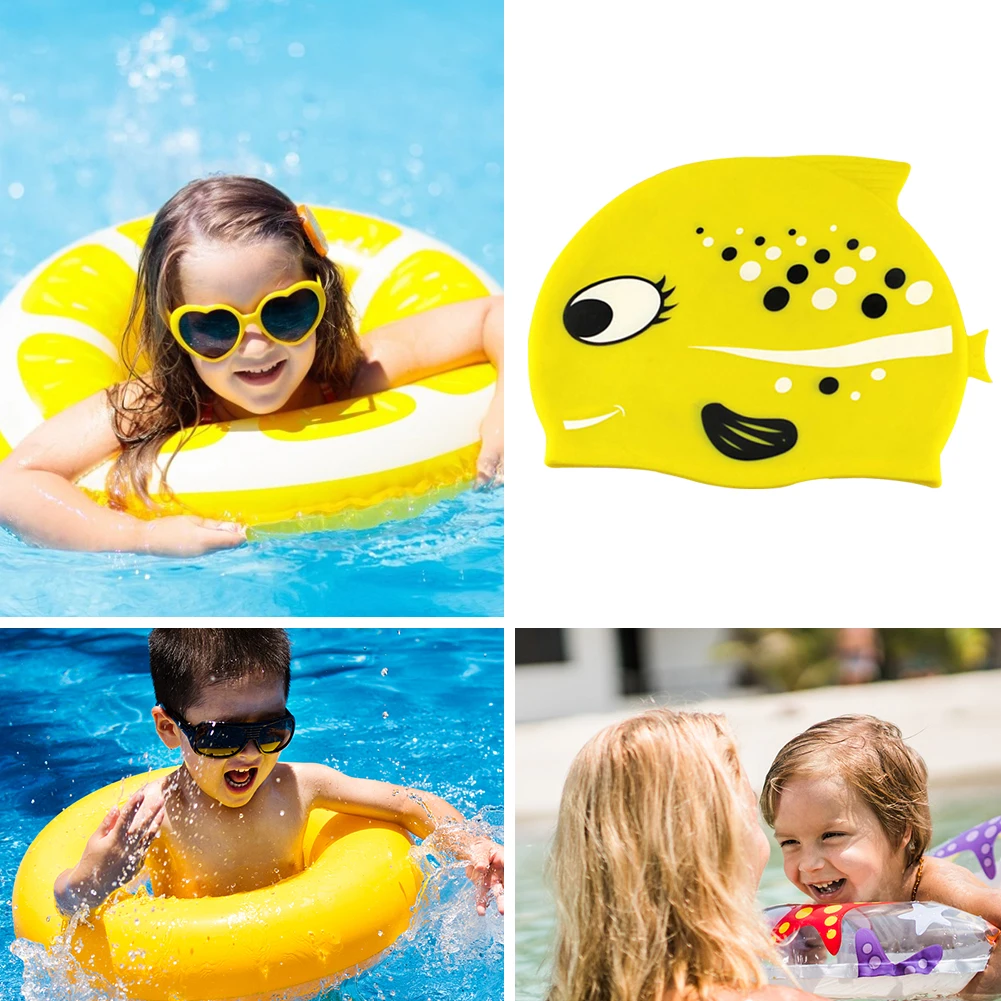 

Kids Swim Cap Comfortable Harmless Durable Silicone Swimming Cap Cute Cartoon Design for Girls and Boys Children Youths