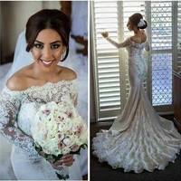 vintage lace appliques mermaid 2018 off the shoulder long sleeves bridal gown robe de marriage mother of the bride dresses