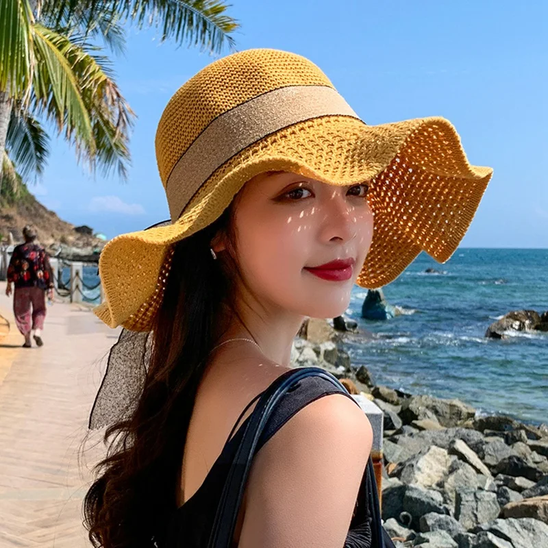 

Simple Foldable Wide Brim Floppy Girls Straw Hat Sun Hat Beach Women Summer Hat UV Protect Travel Cap Lady Cap Female