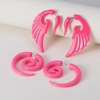2 pairs wings spiral womens acrylic fake illusion tunnel cheater piercing jewelry hoop earring fake gauge plugs earrings 16g
