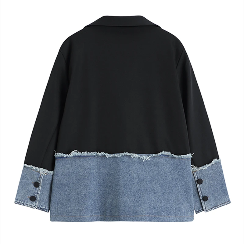 Уличная одежда Модный женский Джинсовый блейзер в стиле пэчворк Корейском