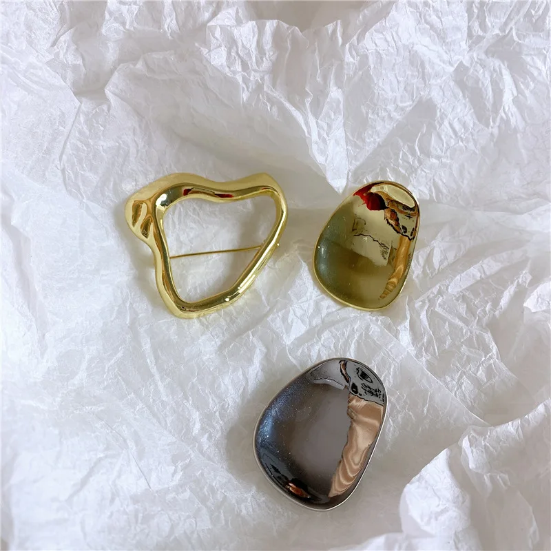 Простая металлическая овальная брошь в Корейском стиле с холодным ветром