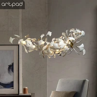 new porcelain leaves pendant lights hotel living room iron art decor lustre modern lighting fixtures golden hanging lamp