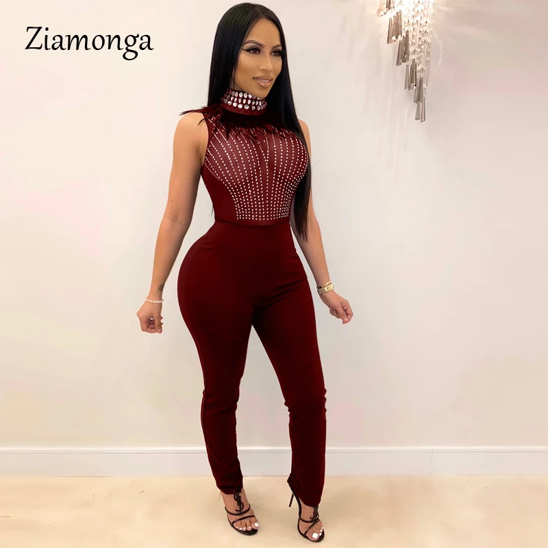 Ziamonga элегантный длинный брючный комбинезон для женщин Блестящий без рукавов с