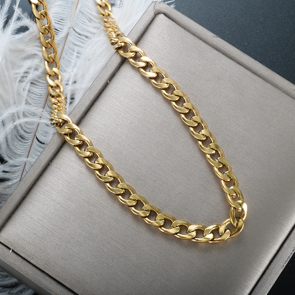 

ZMFashion Mens Cuban Link Chain Necklace Stainless Steel Vintage Punk Hip Hop Clavicle Choker Gold Plated Jewelry For Women Men