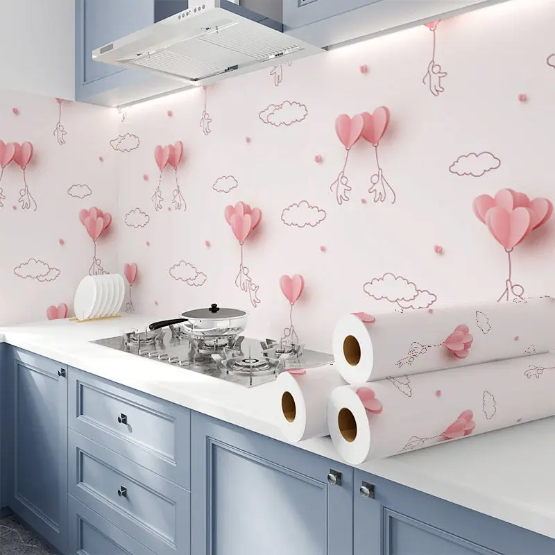 

Kitchen Sticker Pink Love Wall Sticker Waterproof Furniture Desktop Cabinet Bathroom 3D Mural Renovation Decorative Film Photo