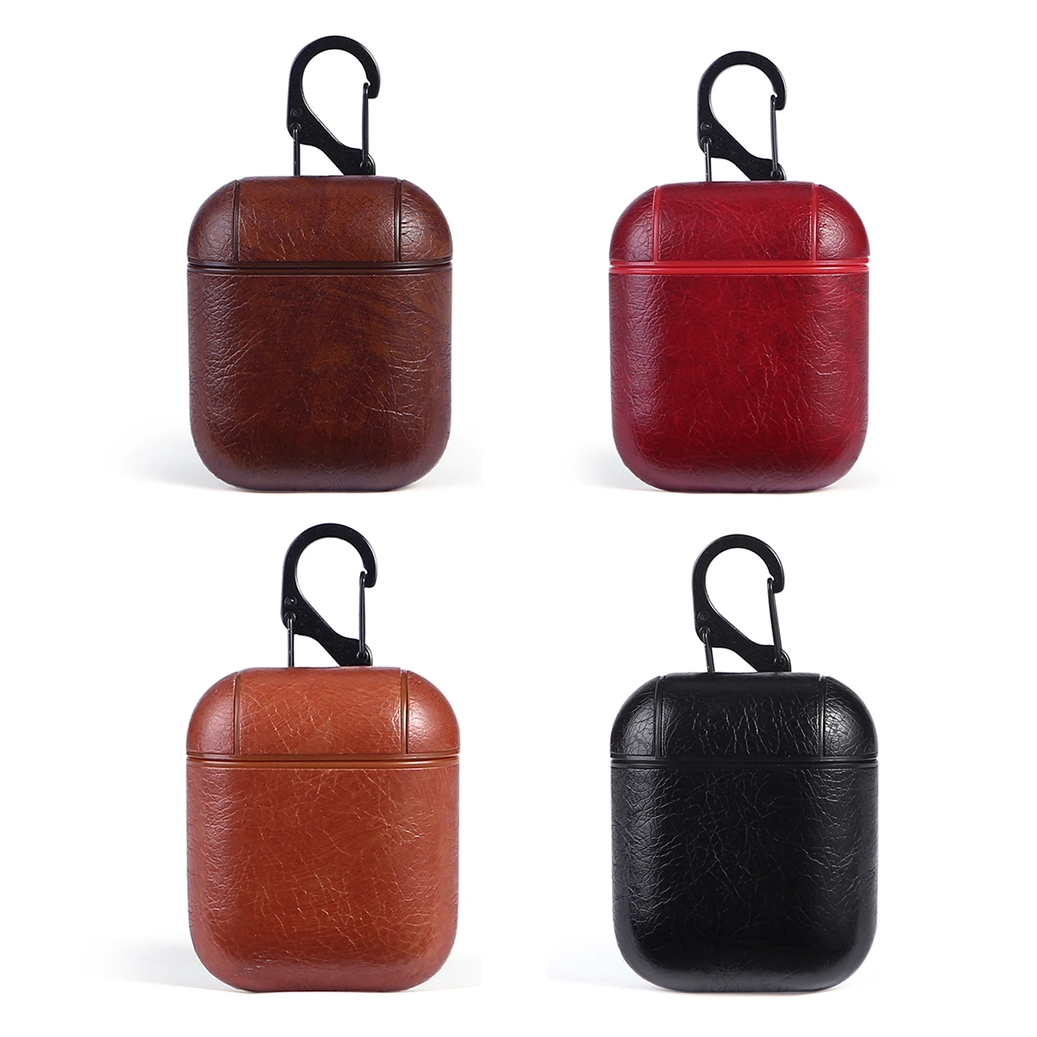 

Besegad Portable Non-slip Wear Resistant PU Leather Protective Case with Hook for Apple AirPods Bluetooth-compatible Headphones
