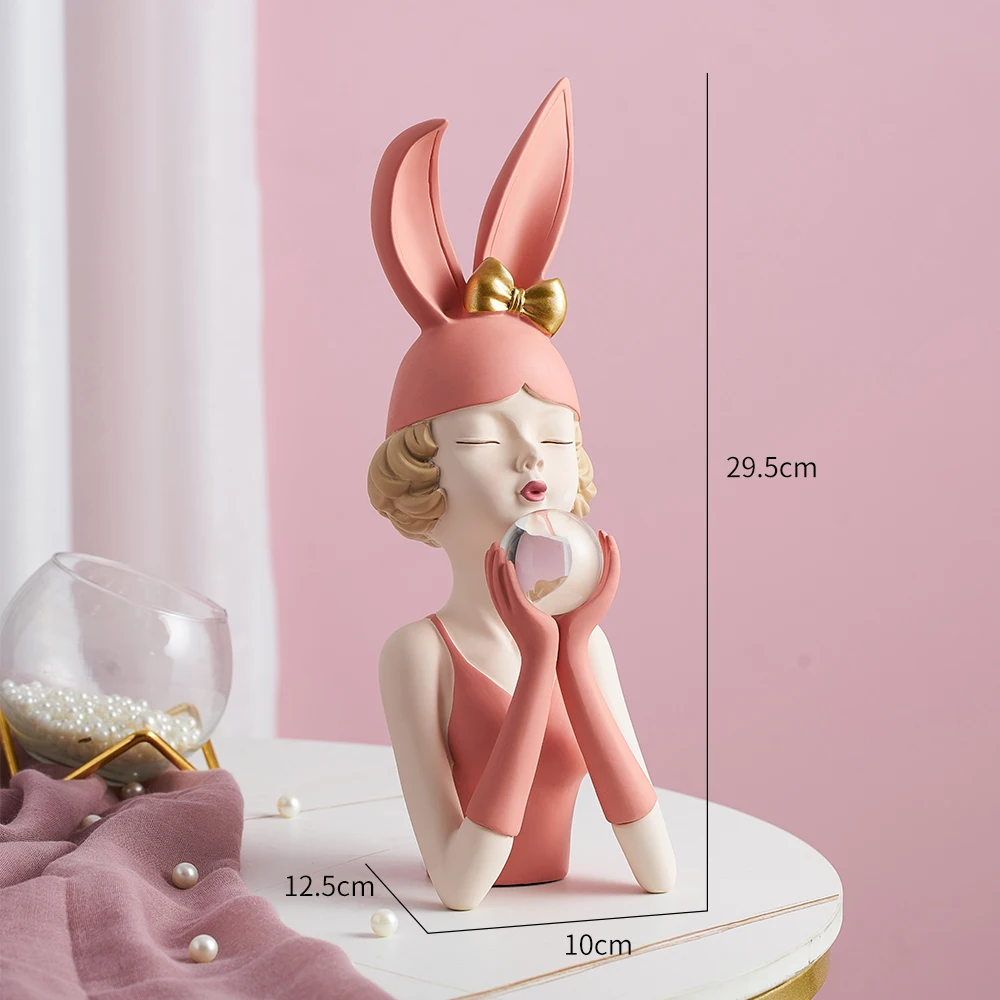 

Bunny Girl Sculpture Resin Figurines Character Model Nordic Home Decor Living Room Decor Accessories Bedroom Decoration Crafts