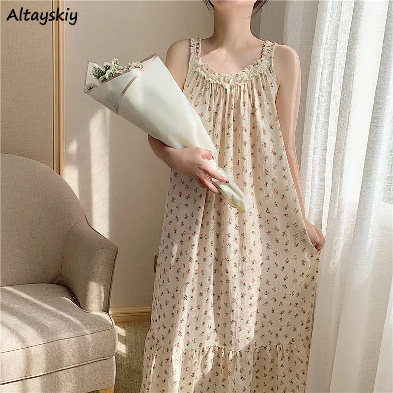 

Nightgowns Women Summer Floral Sweet Korean Style Kawaii Comfortable Loose Students Homewear Fashion New Sleepwear Cute Leisure