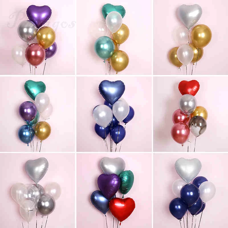 7 шт. 18 дюймов металлический шар в форме сердца золотой хром темно-синий латексный