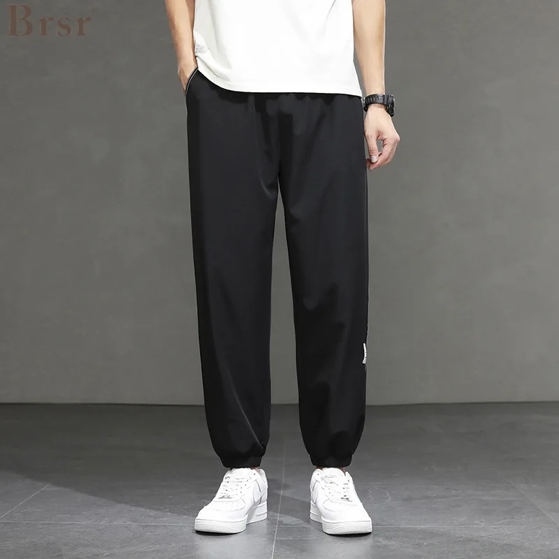 

Брюки мужские из ледяного шелка, повседневные штаны, тонкие Костюмные брюки, корейская мода, Свободные тренировочные штаны, лето