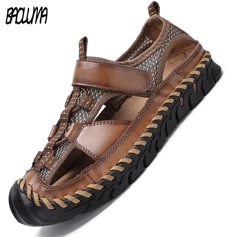 Сандалии мужские кожаные дышащие брендовые пляжные босоножки роскошные