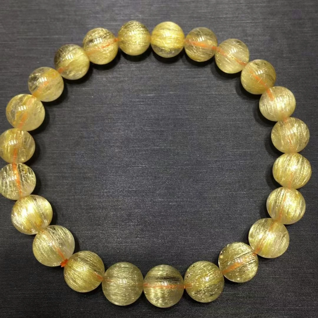 

8mm Natural Gold Rutilated Quartz Clear Round Beads Bracelet Women Men Fashion Big Size Bead Wealthy Stone AAAAAAA