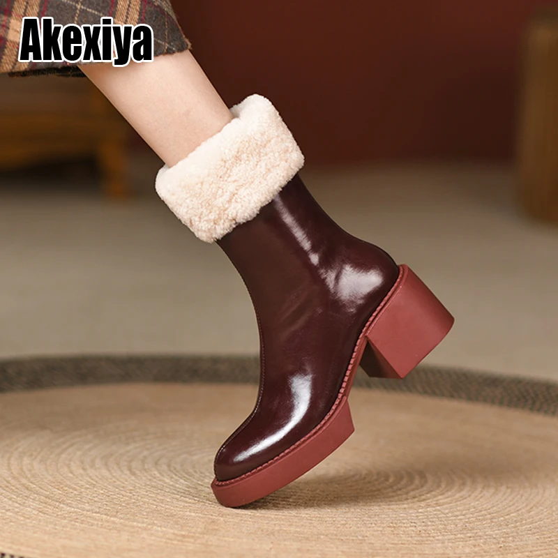 

Women Boots Winter Ankle Boots For Genuine Leather Women Retro Winter Shoes Female Snow BootsWarm Plush Shoes BC2316