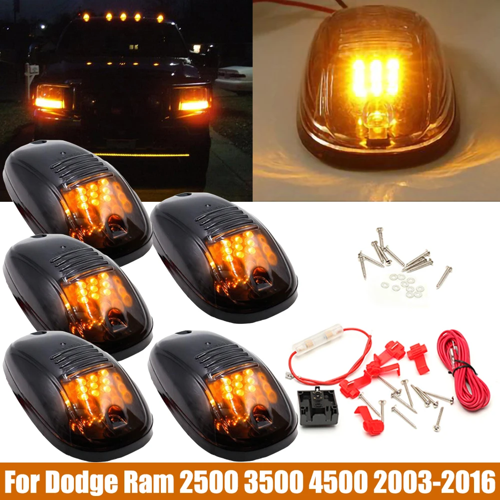 

5pcs 9LED Smoked Cab Roof Marker Lights Amber For Dodge Ram 2500 3500 4500 2003-2016 Turn Signal Dome Light Blinker Lamp