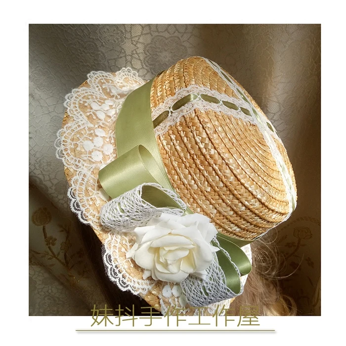

Original Design lolita Lace Flower Straw Hat Fashion Flat Fedoras Ribbon Bow Sun Hat Travel Women Photo Shoot Cosplay Flower Hat