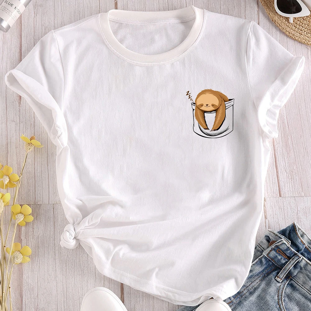 

FridayIn Summer Top Yellow Green Black Purple Fashion Ladies Basic Round Neck White Pink Gray Printed Regular Women's T Shirt