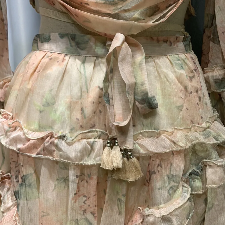 Женское шифоновое платье с оборками летнее Повседневное цветочным принтом