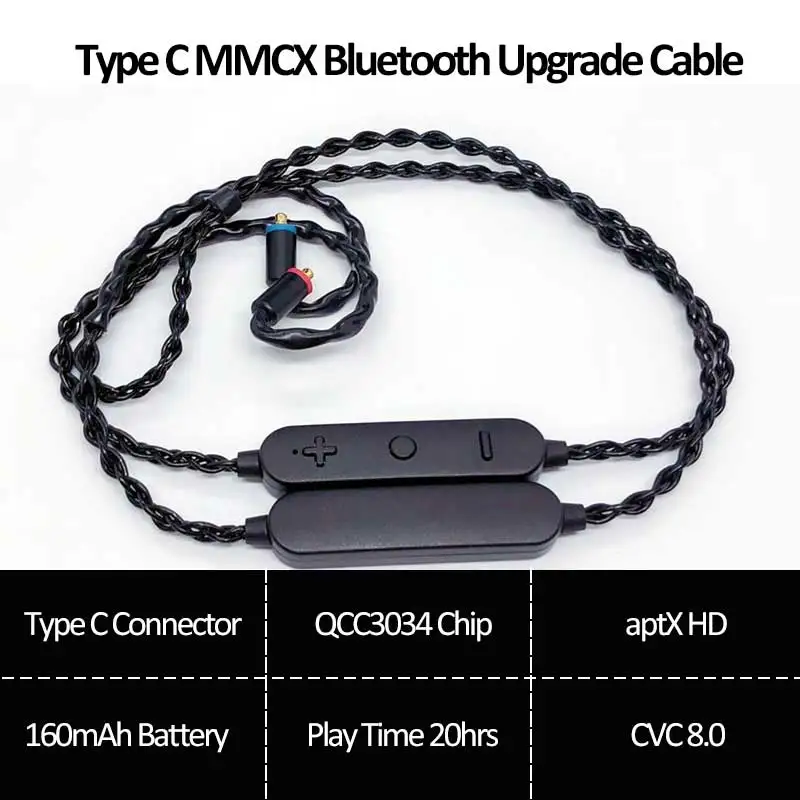 Улучшенный кабель QCC3034 APTX HD Bluetooth 5 0 интерфейс Type C aptX AAC Mmcx 78 мм 2 контактный разъем