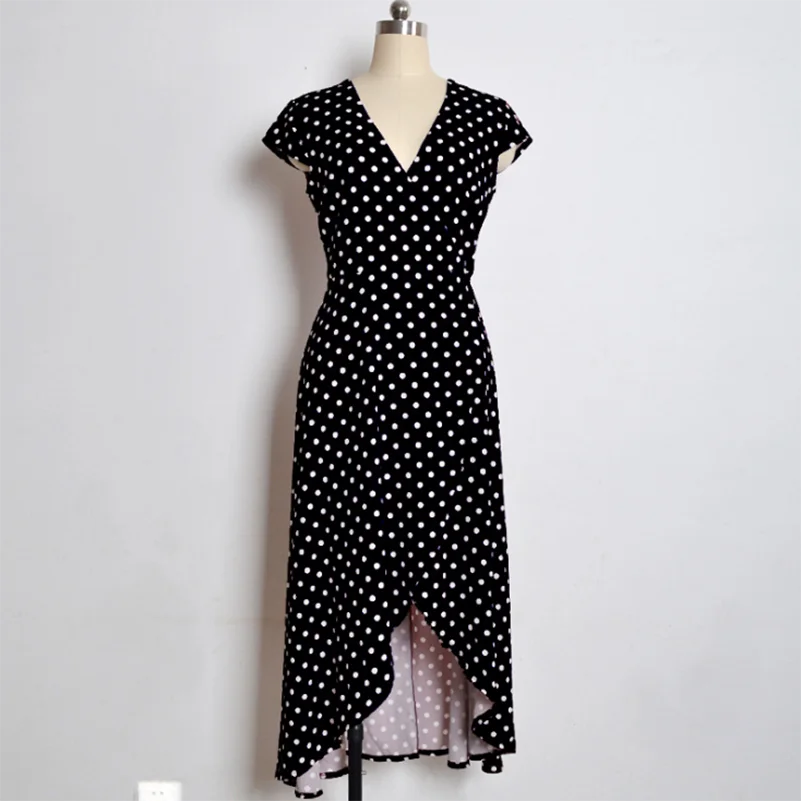 

Beach Flare Women V Neck Dresses Fit Sundress High 2022 Fashion Sleeve Female Dot Summer Dresses Clothes And Casual Waist
