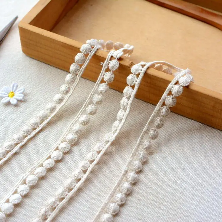5 метров бежево-белая Изысканная Высококачественная хлопковая кружевная лента