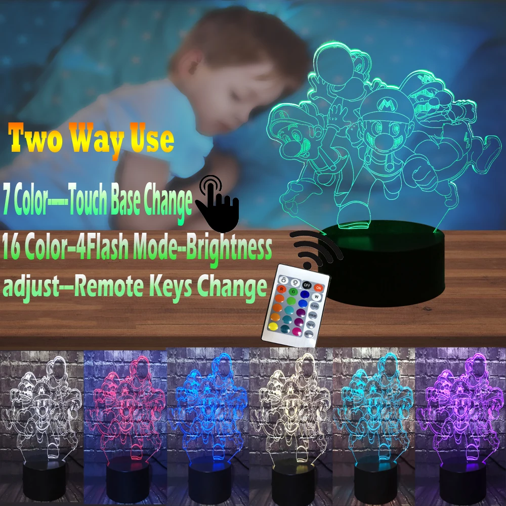 3D акриловый мультяшный светодиодный USB ночник игра Марио группа девушка декор