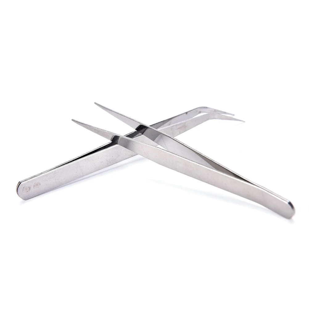 

2Pcs Straight Curved Tweezer Stainless Steel Anti-Static Tweezers Repair UV Glue Tool For Jewelry Making Tools