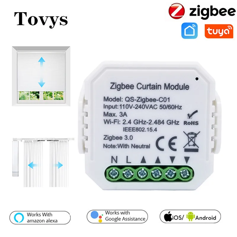 

Tuya Zigbee Curtain Switch Module for Roller Shutter Blind Motor APP Smart Home Voice Control Work With Google Home Alexa Siri