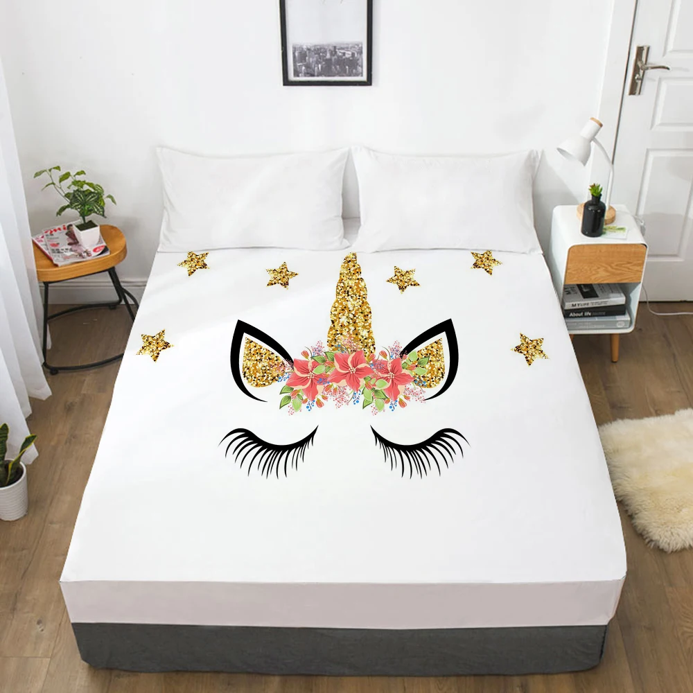 Корона в форме единорога из мультфильма простыни наматрасник с Эластичная лента