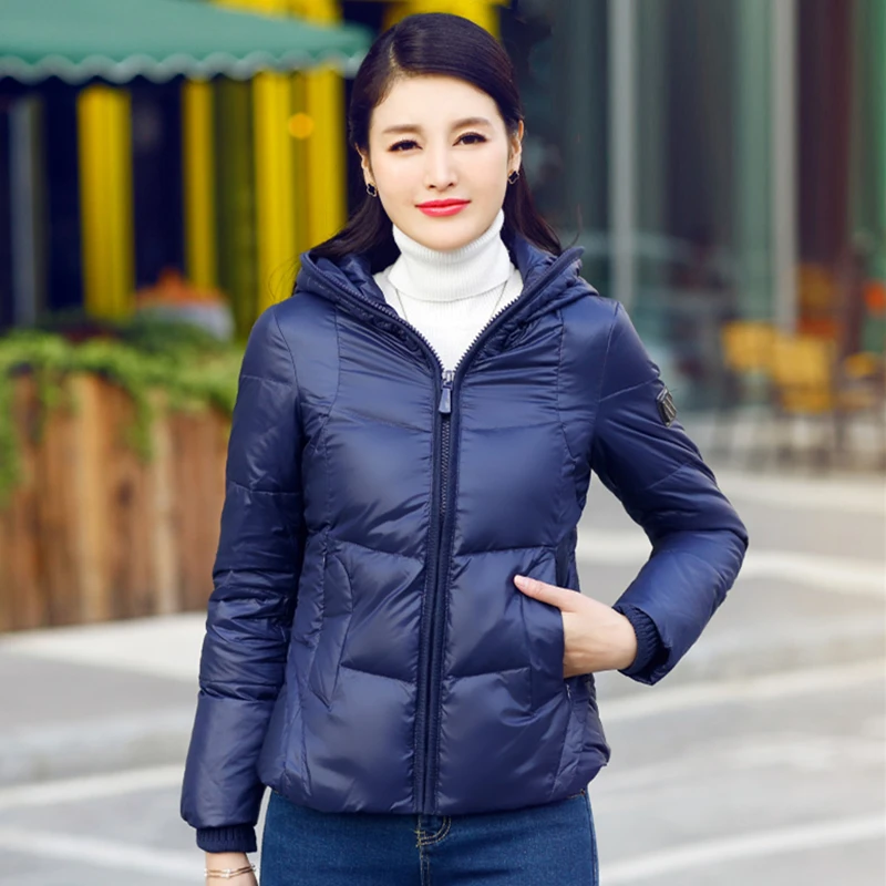

Fashion Winter New Superior Quality Hooded Zipper Warm Down Jackets Thick Loose Female Big size Grey Duck Down Down Jacket C 648