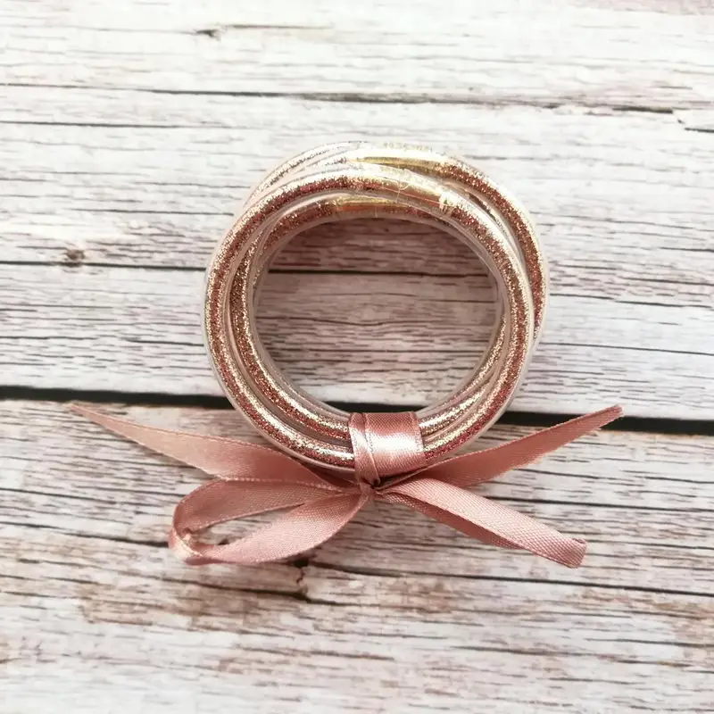 Rose Gold 5 шт./компл. Лидер продаж блеск желе браслеты для девочек Браслеты многоцветный заполнены силиконовые браслеты с бантами для детей браслеты ювелирные изделия - Окраска металла: Rose Gold