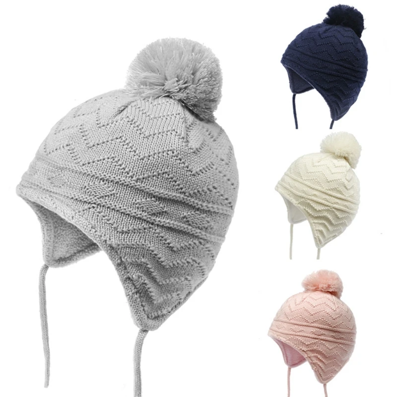 

Autumn Winter Warm Cute Hair Ball Baby Hat Infant Ear Protection Knitted Beanie L9CD