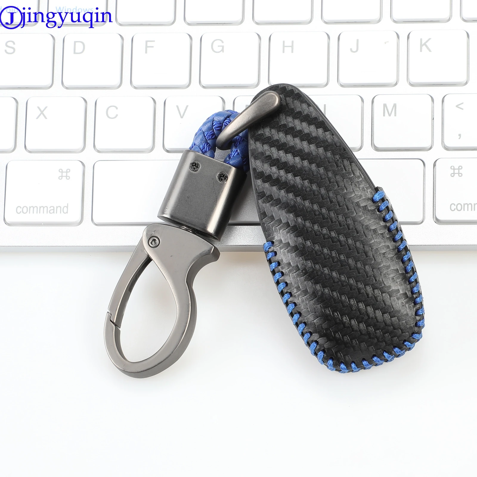 

jingyuqin 3-button protection smart key carbon leather car key cover for Ford Fiesta focus Mondeo Ecosport Kuga Focus