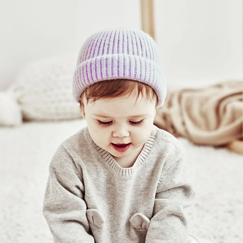 Осенне-зимняя детская шапка мягкие теплые вязаные детские шапки-бини для