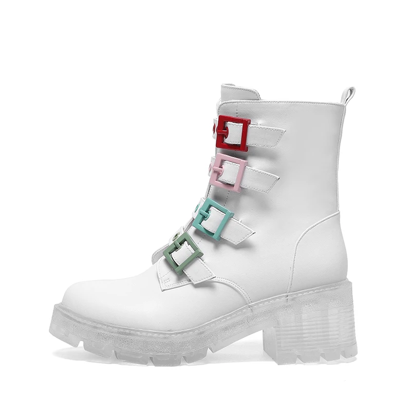 Dovereiss Fashion Women's Shoes Winter Round Toe White Buckle Zipper Natural Leather Concise Block Heels Short Boots 34-40