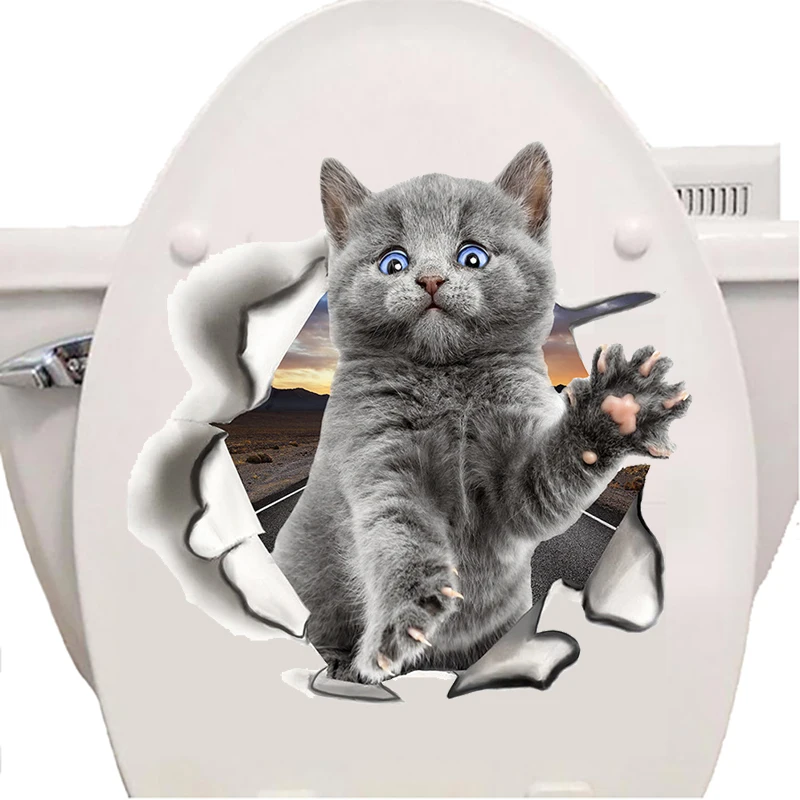 

Cute 3D Kitten Combination Toilet Sticker Bedroom Living Room Decoration Waterproof Combination Sticker Wall Stickers Room Decor