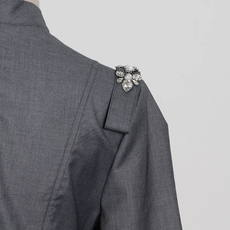 

TWOTWINSTYLE Elegant Dress For Women Stand Collar Short Sleeve Patchwork Diamonds A Line Mini Dresses Female Summer Fashion 2021