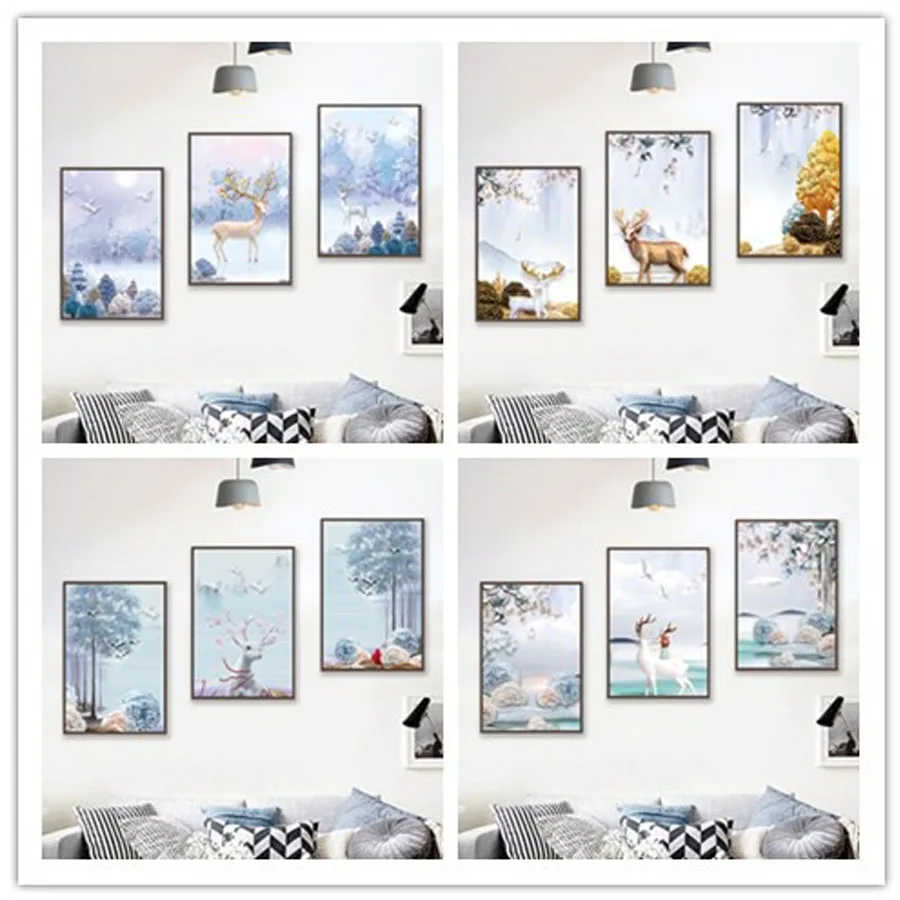 

3 Pcs/Set DIY Oil Painting by Numbers Triptych Pictures Coloring Landscape Abstract Paint Wall Sticker Home Decor