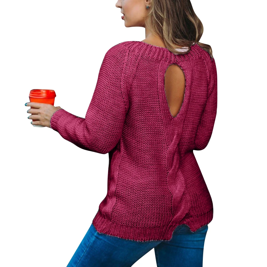 Повседневные вязаные свитера с открытой спиной скрученная вязка весна-осень