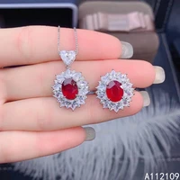 fine jewelry 925 pure silver inset with natural gem womens luxury popular flower ruby pendant adjustable ring set support detec