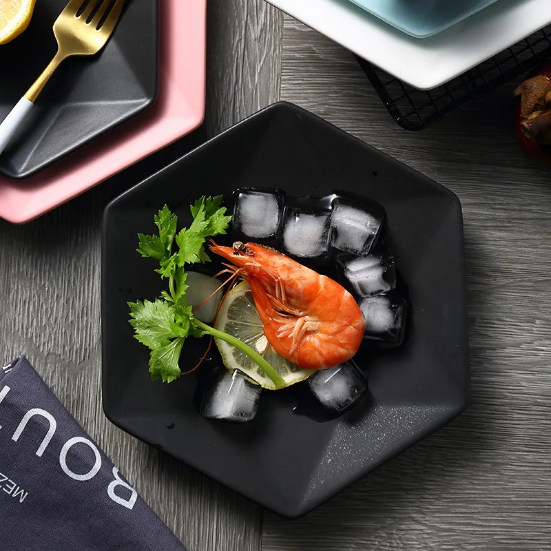 Твердая Шестигранная керамическая тарелка скандинавские матовые глазурные