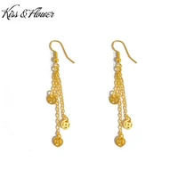kissflower er74 fine jewelry wholesale fashion woman bride birthday wedding gift vintage tassel coin 24kt gold drop earrings