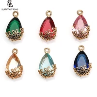 10pcs fashion mini flower crystal water drop floating charms for jewelry making diy necklace earrings pendant accessories