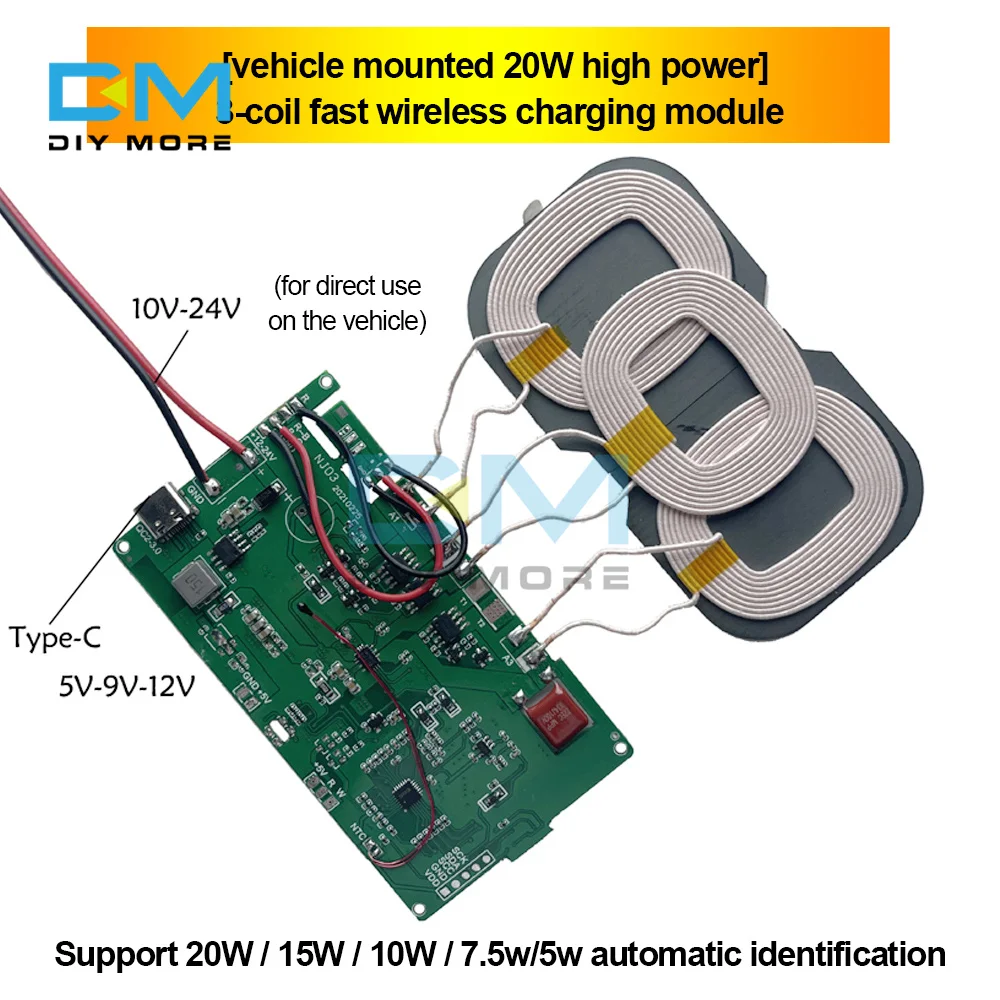 

12V 5V 2A Qi Wireless Fast Charger Module Transmitter Circuit Board 5W/10W/15W/18W/20W + Coil for Car iPhone Watch Charging