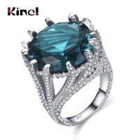 kinel 2020 new fashion blue cz zircon rings for women tibetan silver bridal wedding big ring party accessories luxury gifts