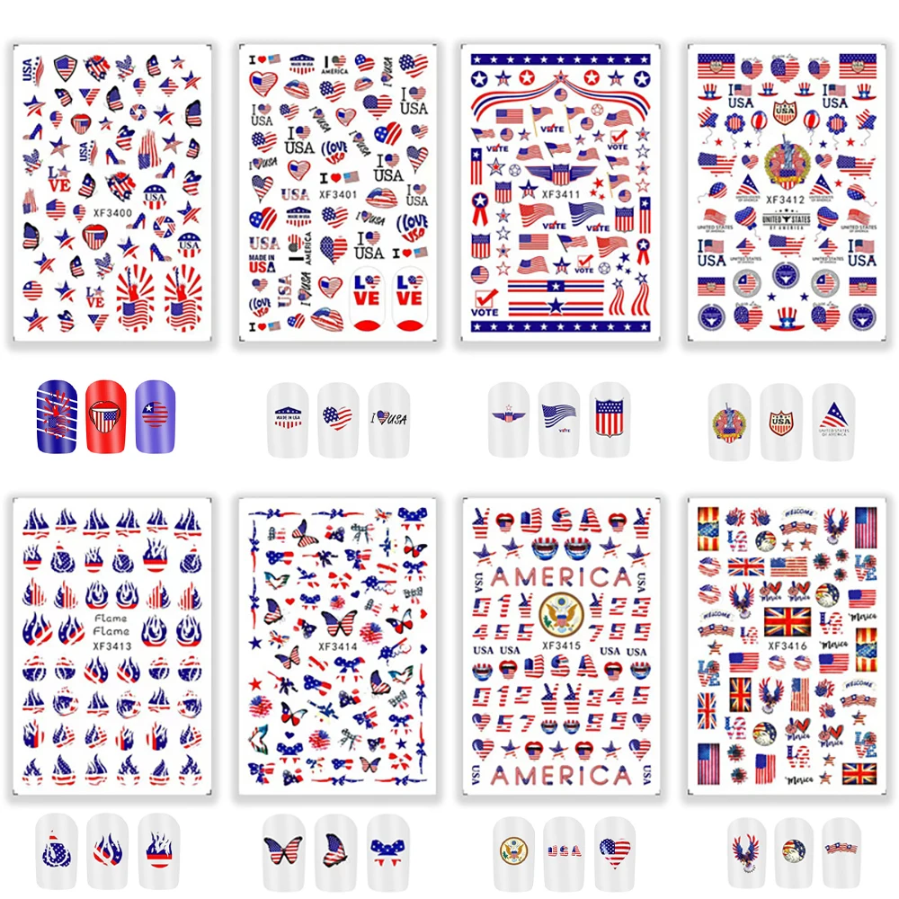8 шт./компл. 3D наклейки на ногти с флагом Национальный день сделай сам маникюрные