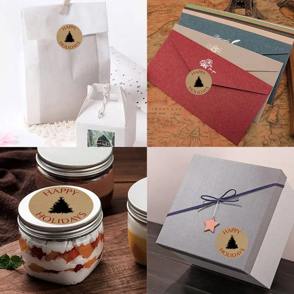 500Pcs Christmas Stickers Happy Holidays with Single Black Tree Sticke for Gift Packaging Baking Labels | Дом и сад