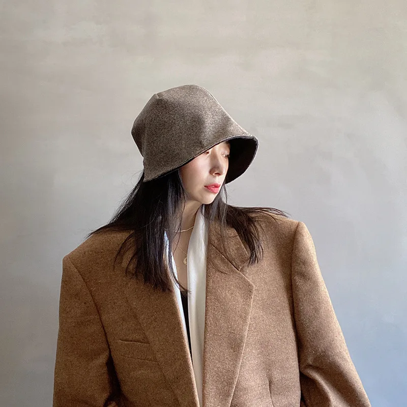 2020 new autumn and winter Korean bucket cap women's double basin hat net red beggar woolen fisherman's hat bucket hat womens